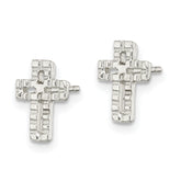 Sterling Silver Latin Cross Earrings for Girls with Polished Textured Finish